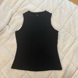 SHEIN Black Ribbed Crewneck Tank Top